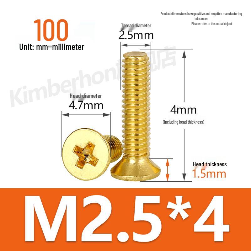 Copper Phillips Countersunk Head Machine Screws, Sizes M2–M4, Lengths 6/8/10/12mm