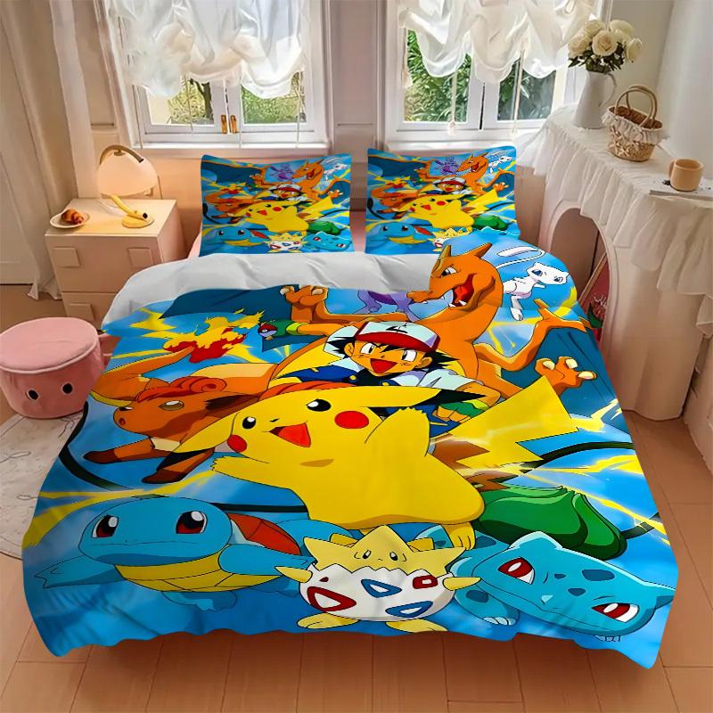 3pcs Pokemon, Pikachu Bedding Set: Perfect for Bedroom or Guest Room. Soft and Comfortable with No Core Included yy251010114