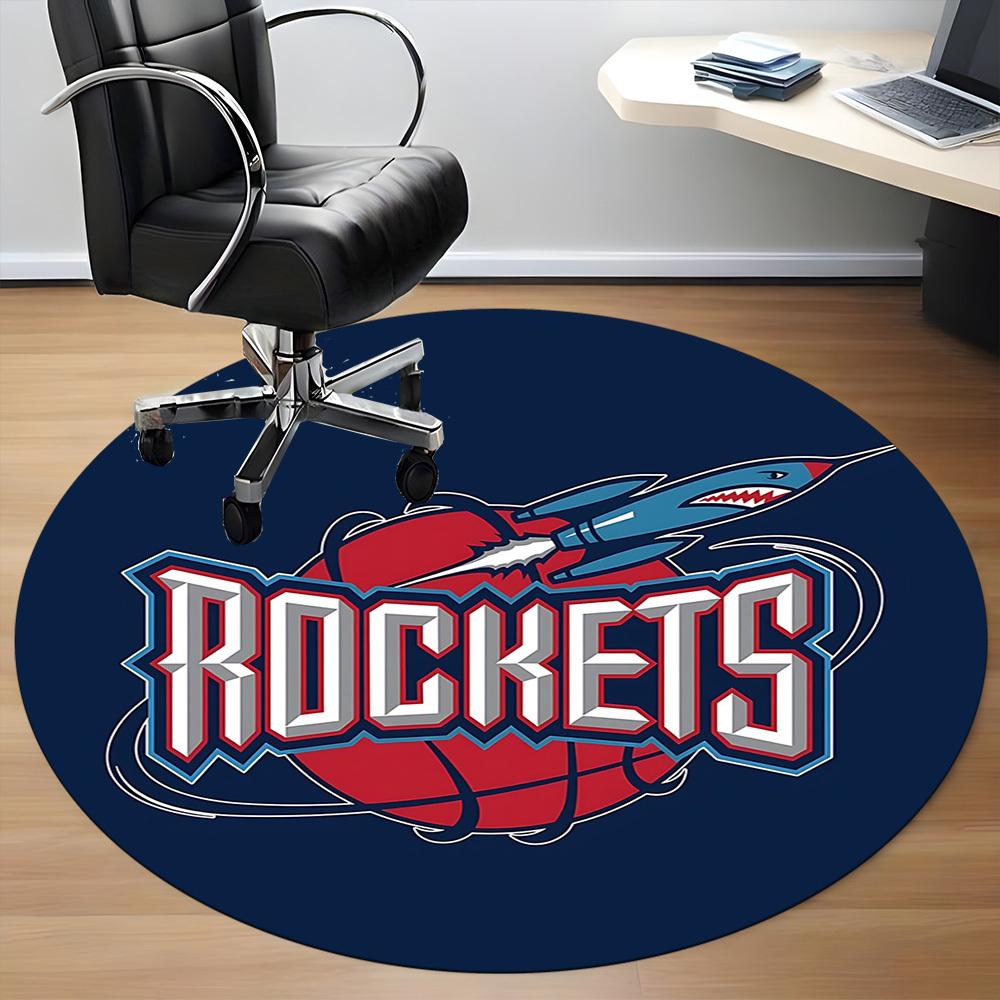 1pc Rockets Basketball Office Round Area Rug, Indoor Mat Suitable For Office,Bedroom Living Room Home Decor, Room Deco a0926187