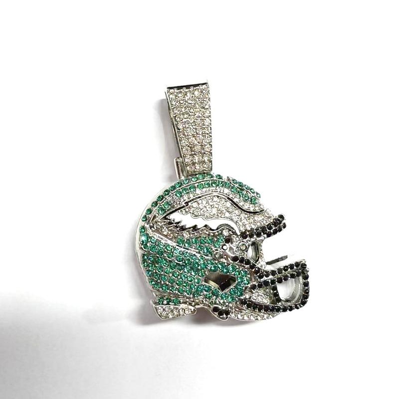 Hip Hop Diamond NFL Football Helmet Pendant Alloy High Quality Electroplated Hip Cuban Chain Necklace Pendant Ornament