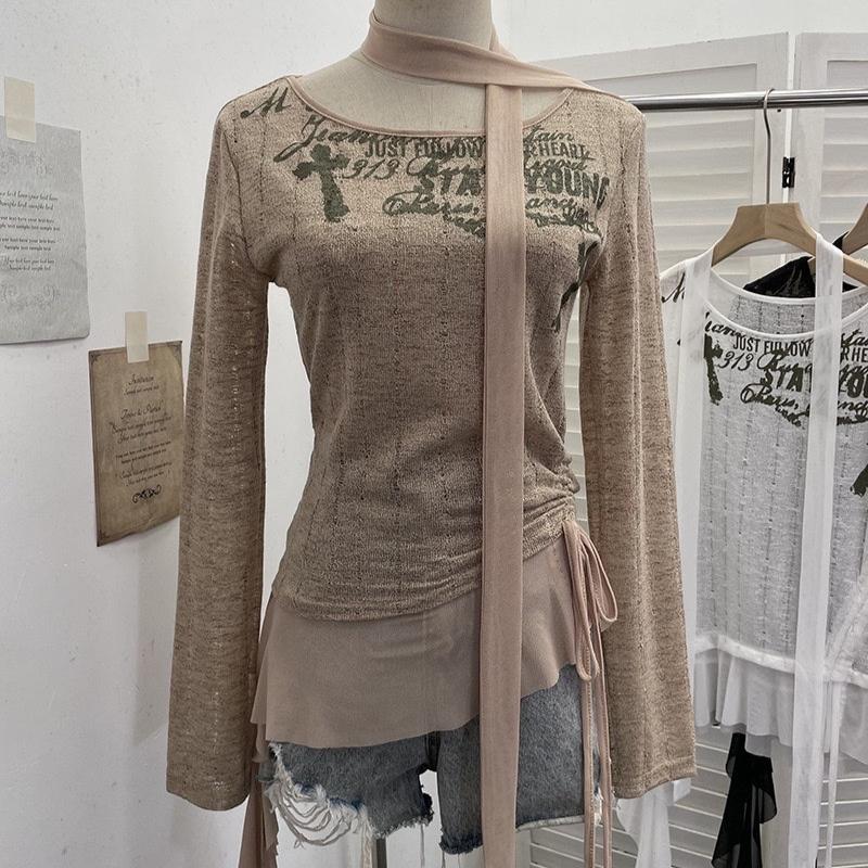 

2KWEIRD Гранж Эстетика Вязаные Топы Трэшовый Y2k Граффити Принт Футболка Винтаж Панк Необычная Лоскутная Вязаная Одежда Хай Стрит ONE SIZE жёлтый