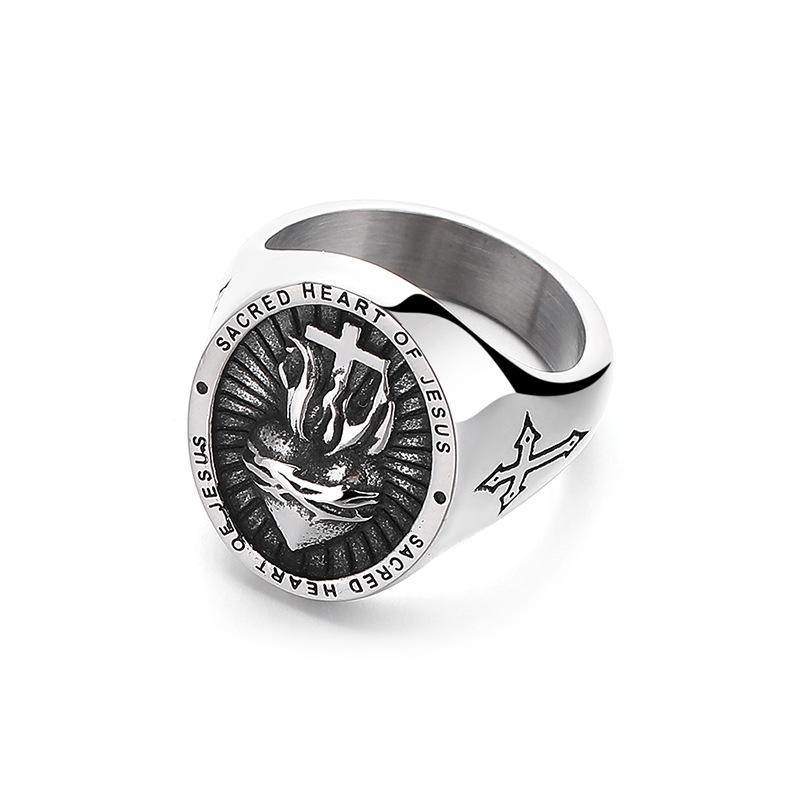 2026 European and American Jewelry European and American Cross Heart Retro Ring Men s Ring No. 8