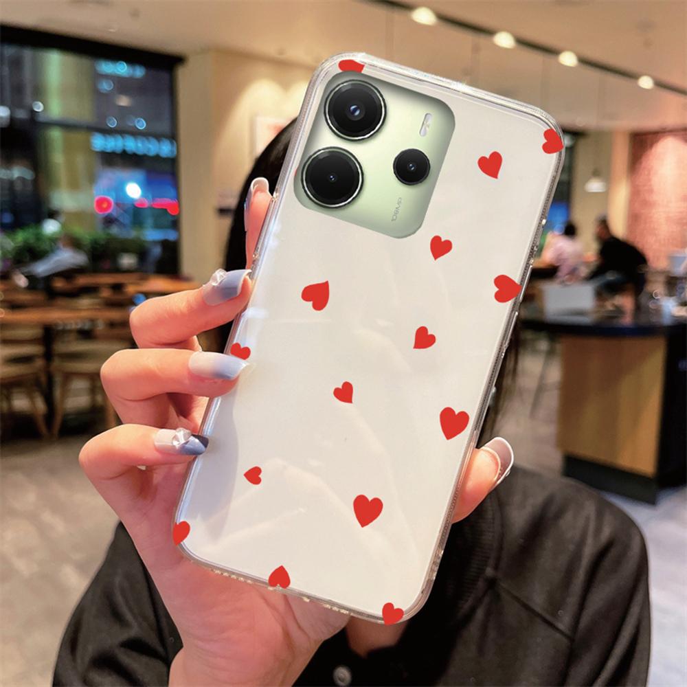 Phone Case For Xiaomi Redmi Note 14 Pro 5G Cartoon Love Heart Clear Transparent Non-Yellowing Shockproof Cover for Redmi 14C 4G