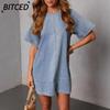 Fashion Summer Spring Solid Color Print Short Sleeve O-Neck Casual Dresses
