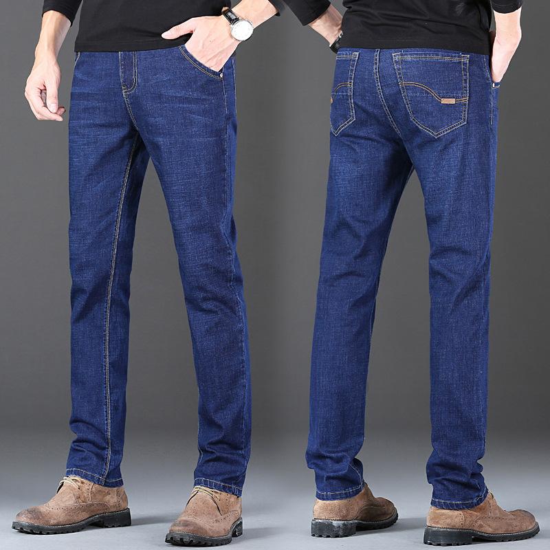 Premium Fleece-Lined Thickened Autumn/Winter Denim Trousers Men's Relaxed Straight-Leg Stretch Oversized Casual Trousers