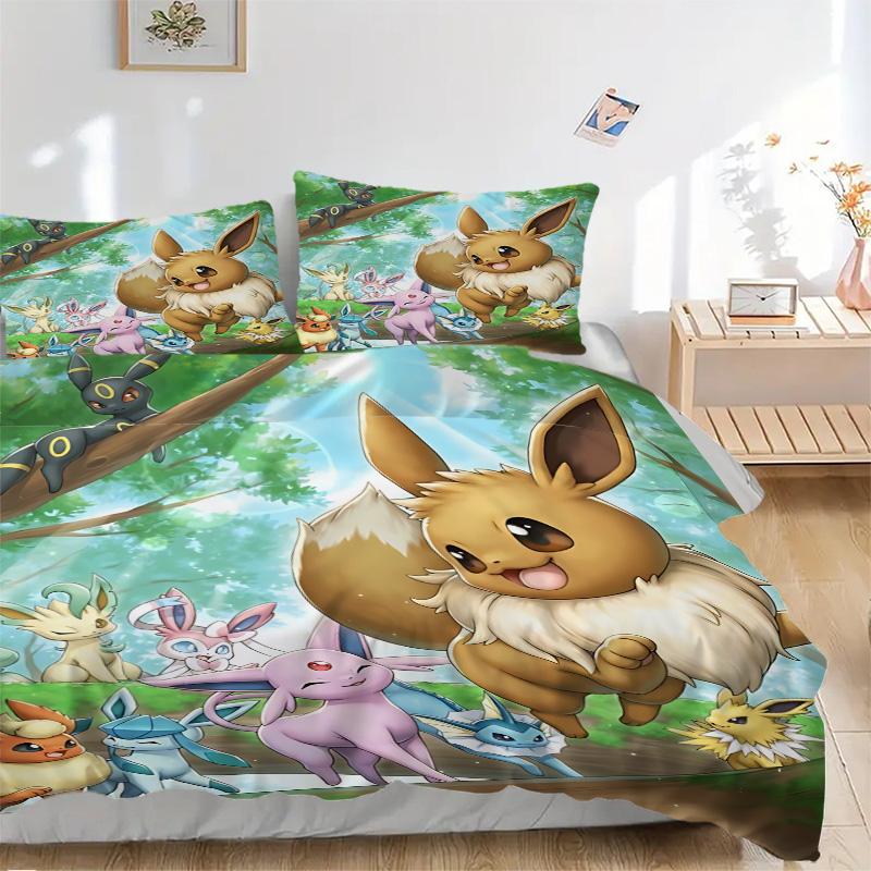 Eevee Family Adventure Print 3Pcs Bedding Setduvet Cover With 2 Bedropillowcase Home Birthday Gift