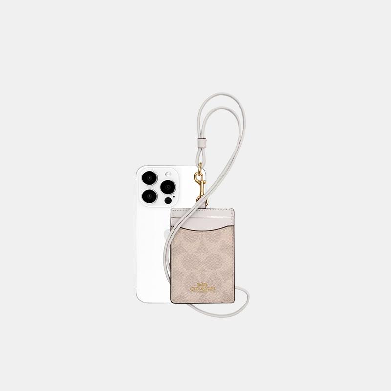 Coach Lanyard 6 Classic Logo Print PVC Leather Card Holder Women Card Holder Milk-Tea White CZ285-IMXDM