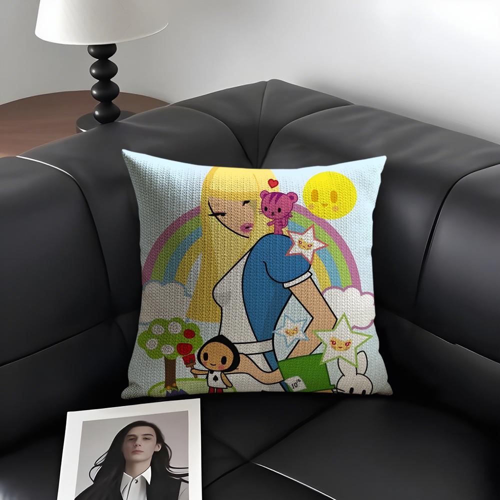 T-Tokidoki Girll Cute Cushion Cover Natural Linen Organic Fabric Double-Sided Printing Sofa Home Decor Gift Pillow Case