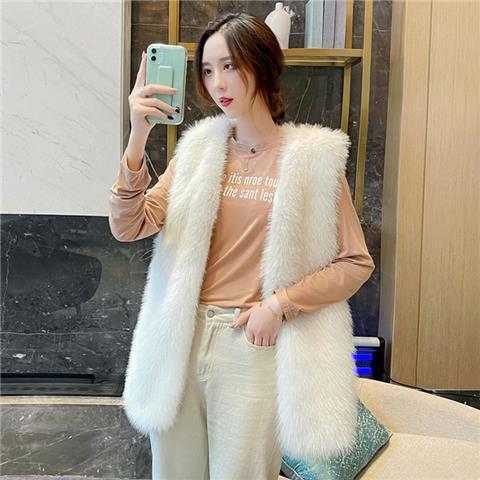 Women's imitation fur light autumn and winter vest medium and long imitation raccoon hair imitation mink fur imitation fox hair jacket