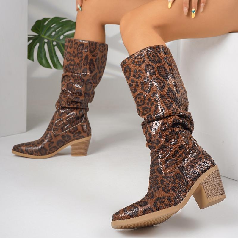 High Boots Autumn New Pointed Toe Sleeve Snake Sleeve Non-slip Wear-resistant Block Heel Single Shoes