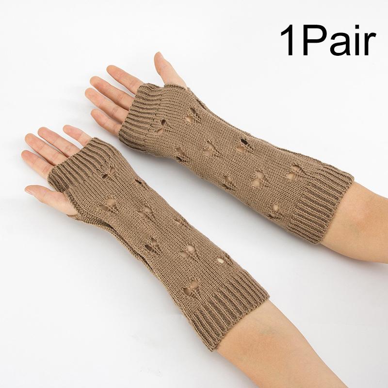 1Pair Fingerless Gloves Half-Finger Hollow Heart Soft Flexible Wool Warm Solid Color Knitted Cold-proof