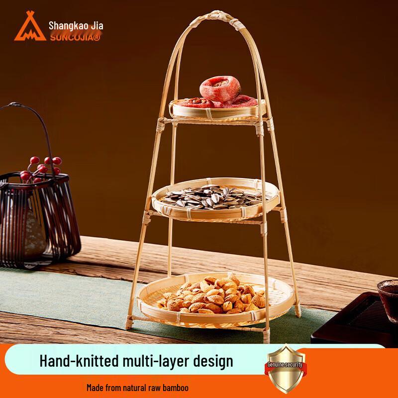 Трехъярусная плетеная из бамбука корзина для фруктов