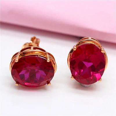 Classic Simplicity Wedding Inlay Oval Ruby Earrings for Women Luxury Red Zircon Engagement Zircon for Girlfriend Gift
