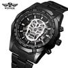 Fashion WINNER Top Steampunk Skull Auto Mechanical Watch Men Black Stainless Steel Strap Skeleton Dial Cool Design Wrist Watches
