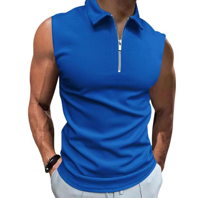 Men Summer Vest Sleeveless Lapel Solid Color Zip Neckline Men Tank Slim Fit Sleeveless Male Vest Men's Clothing Streetwear