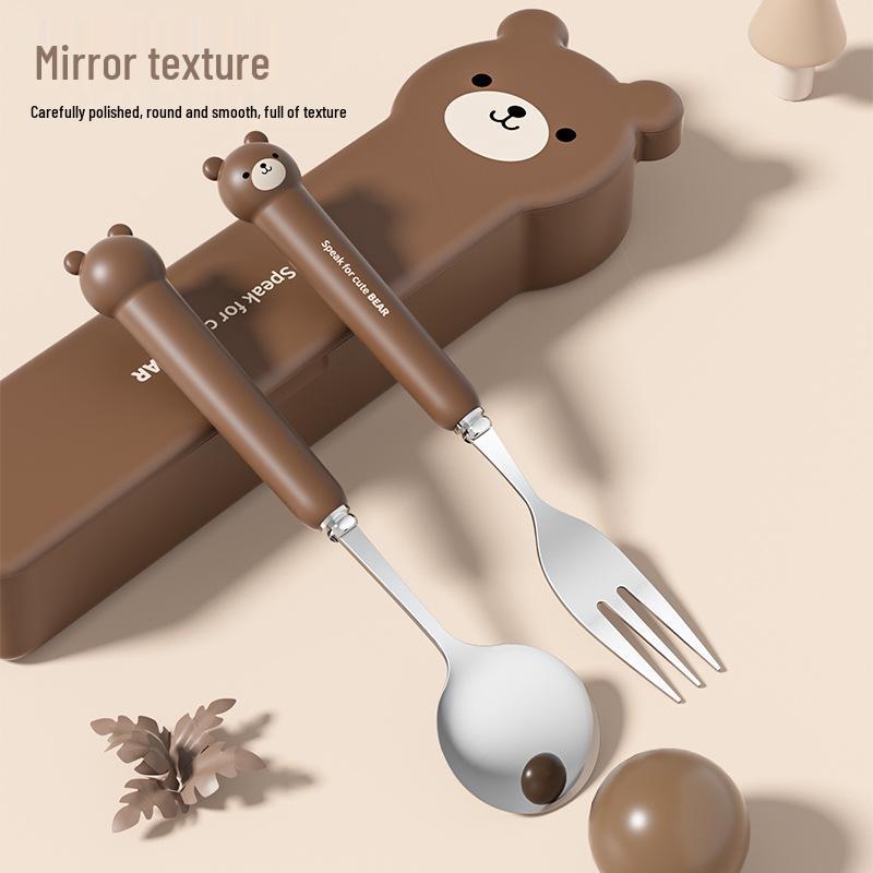 Conjunto de Talheres Portátil de Aço Inoxidável 304 Estilo Inspirado Desenho Animado: Colher, Garfo e Hashis para Estudantes e Trabalhadores de Escritório