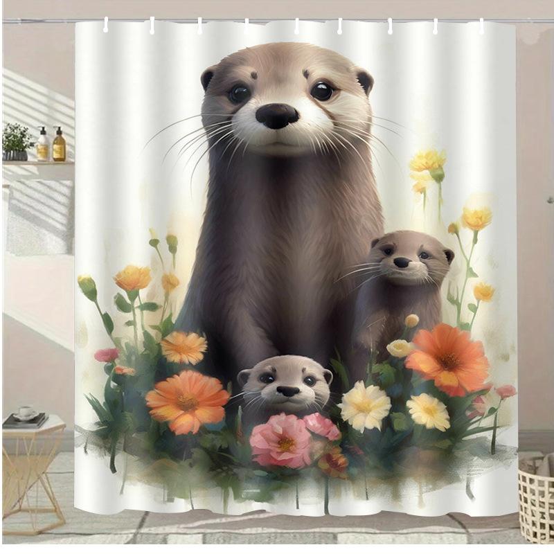 

Black And White Line Animals Washable Dirt-Resistant Shower Curtain Shower Head Waterproof Polyester Bath Curtain For Home Decor W60H190(CM)-1 Pcs