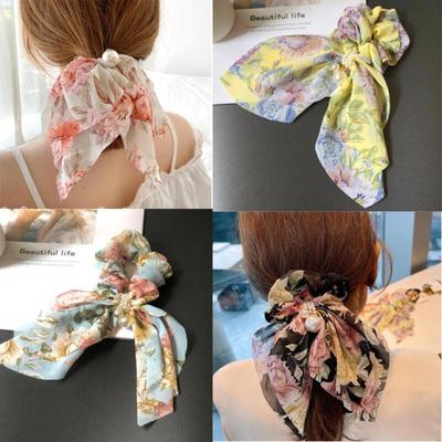 Scarf Headband Chiffon Pearl Floral Hair Scrunchie