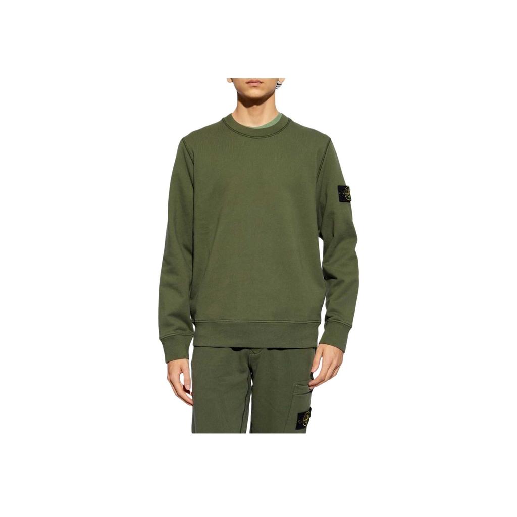 Stone Island FW24 Ribbed Cuff Casual Logo Crewneck Sweatshirt Unisex sweatshirt Green 811563051-V0059