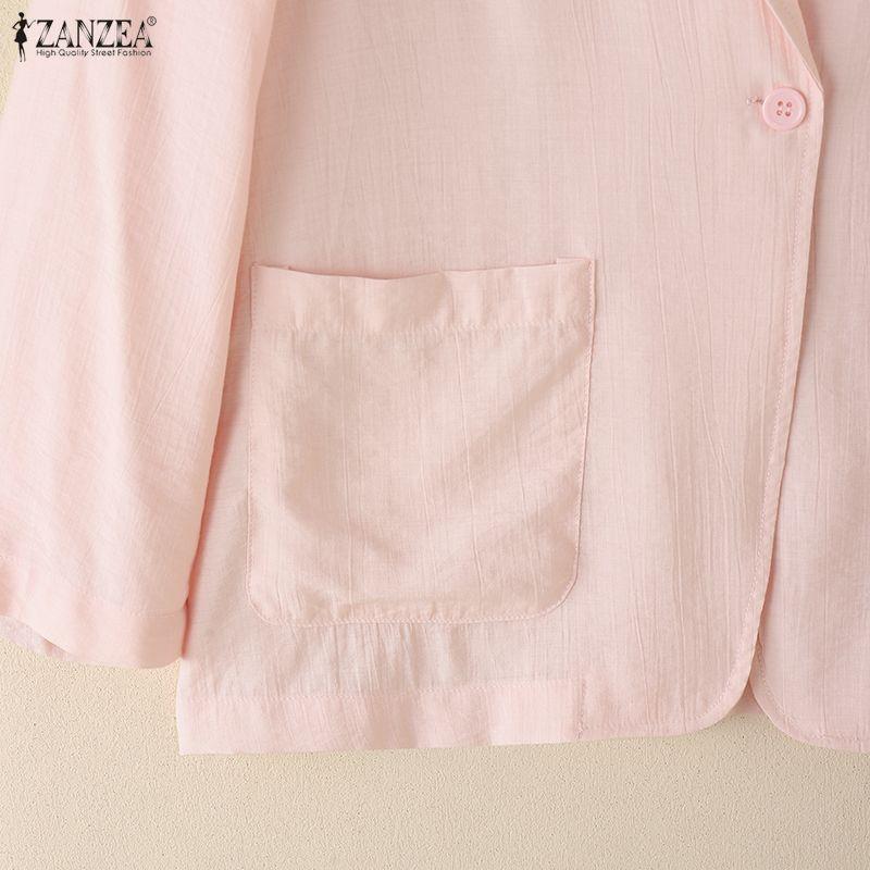 ZANZEA Damen Kerbkragen Locker Lässig Langarm Strickjacke Bluse