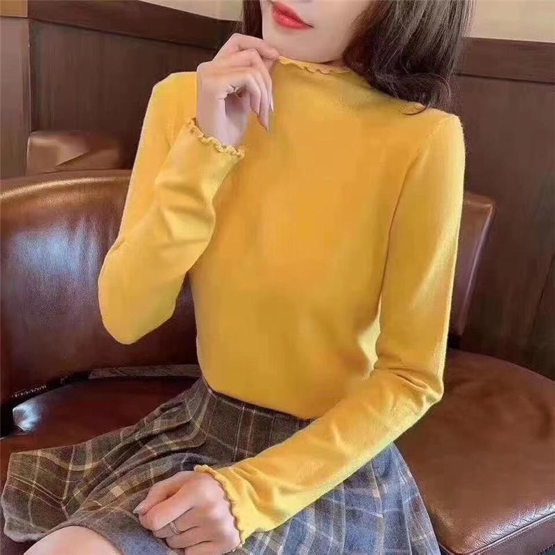 Autumn Winter Women's Elastic Bottoming Shirt Solid Colour Half High Neck Devel Bottoming Shirt Long Sleeve High Elastic T-shirt
