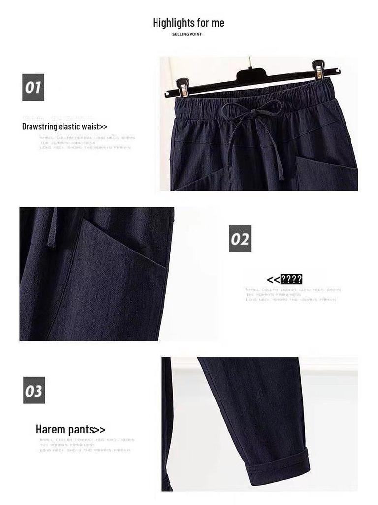 2024 Frühling/Sommer Übergröße Damen Baumwolle Leinen Slim Fit, Vielseitige Lockere Hose