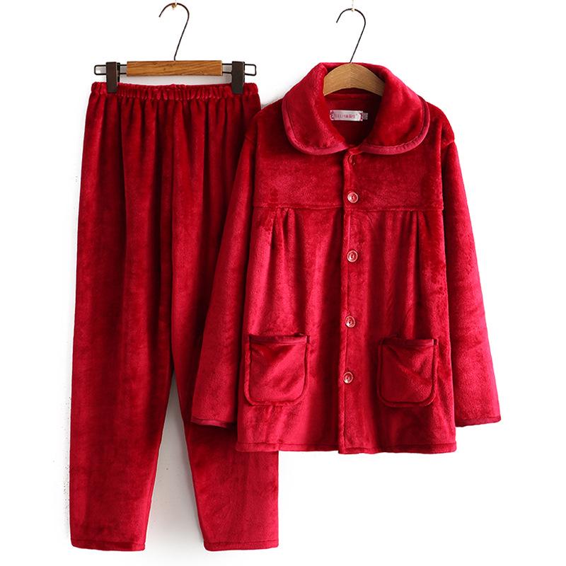Women's Winter Warm Flannel Pajamas Set for Middle-Aged and Elderly - Cozy Granny Home Wear for Autumn and Winter