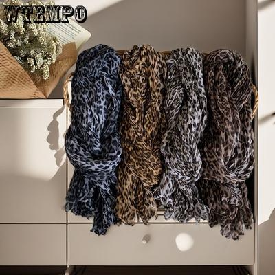 Eșarfă Respirabilă cu Imprimeu Eșarfă Leopard Clasic Șifon Răsucit Fritură Eșarfă de Cap pentru Femei Eșarfă de Mătase