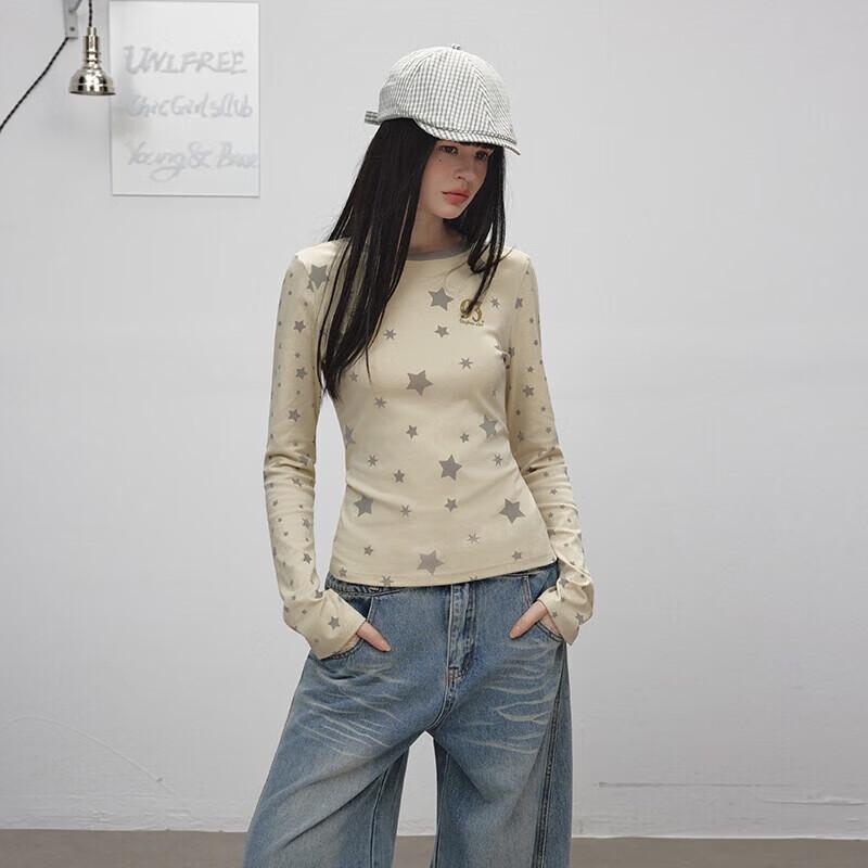 UNIFREE Korean Style Star Print Slim Fit Long Sleeve T-Shirt S