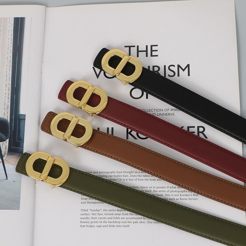 Genuine Leather Cowhide Belt with Retro CD Buckle for Women