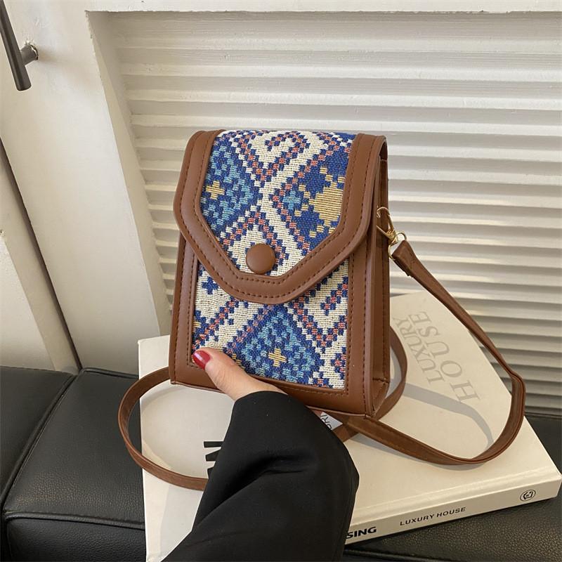Street Style Small Square Shoulder Crossbody Bag For Women Fashion Plaid Color Block Design