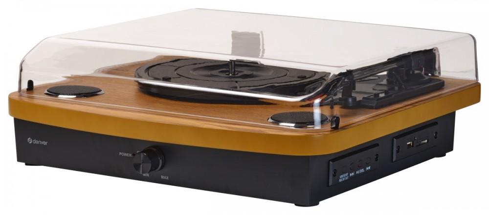 DENVER VPL-230 - Record Player with Built-in Speakers, Bluetooth, USB and SD and MP3 Card Slot, Walnut, Denver