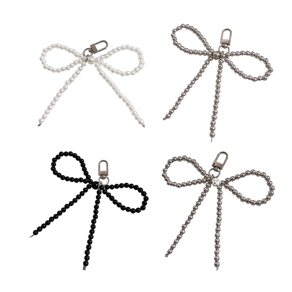 Cute Bowknot Beaded Pendant Cellphone Charm Phone Chain Functional Keychain Ornament Keyring for Bag Purse Backpack