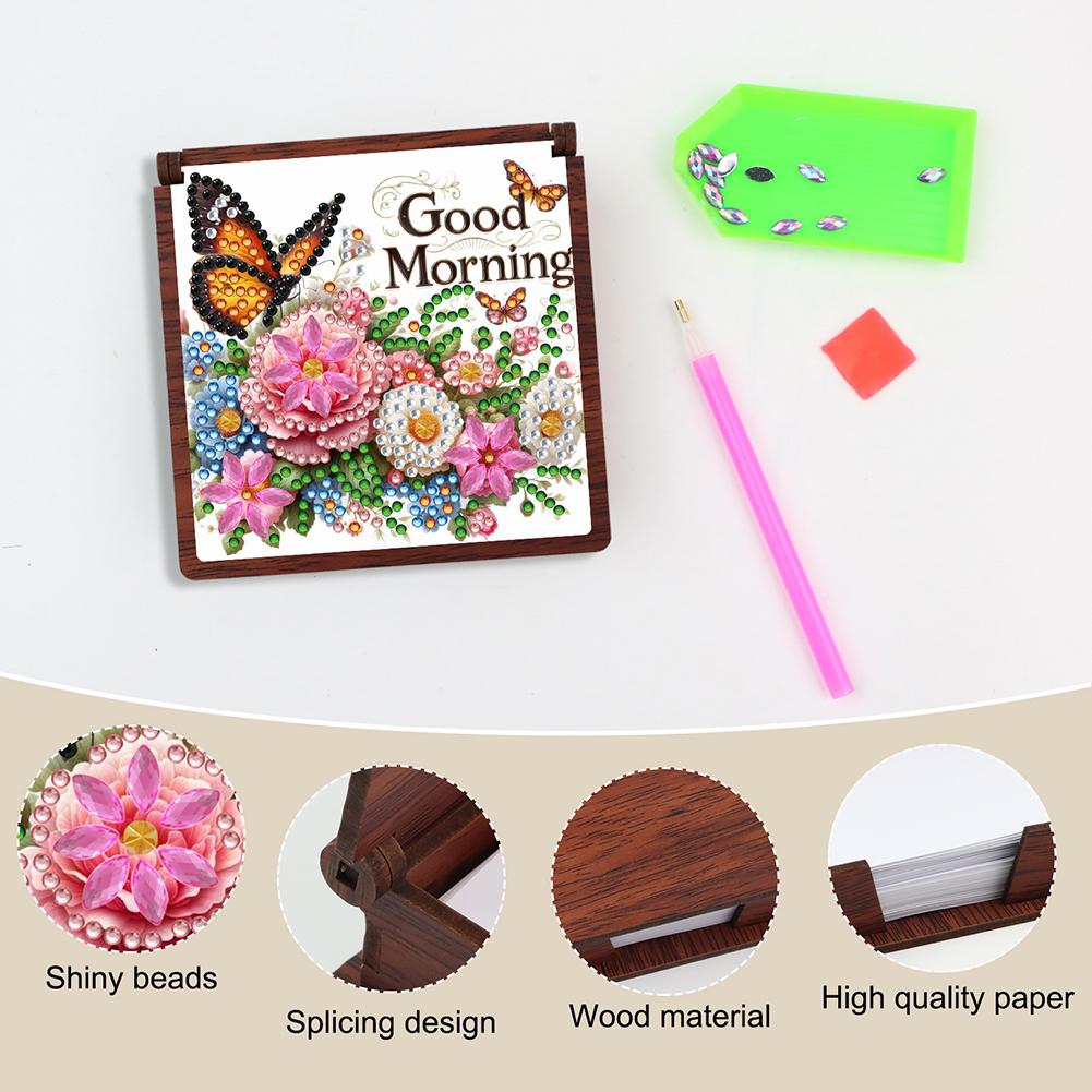 Wooden DIY Diamond Art Note Box with 160 Sheets Diamond Art Notepad Box for Home Office School Supplies Holiday Gifts