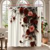 Red Roses And Black Branches Shower Curtain Dramatic Floral Design On White Background Romantic Bathroom Decor Waterproof