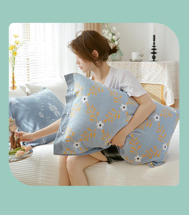 Pure Cotton Gauze Pillowcase with Snap Buttons, Summer Full Wrap, 40x60cm Latex or 48x74 Pillow Size. Single Pack.