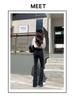 Summer 2026 Women's Black Split Denim High Waist Micro Flare Pants - Loose, Slimming, Floor Length Jeans