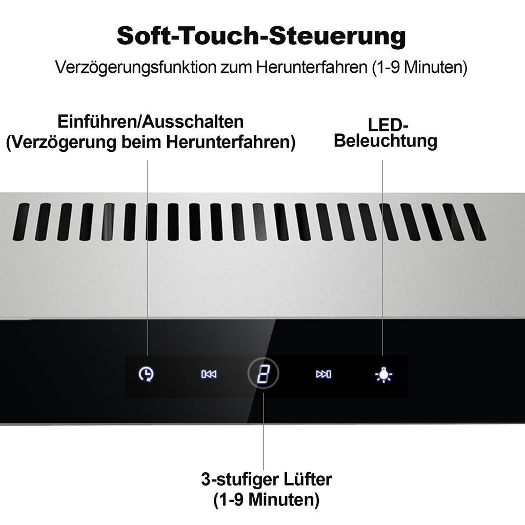 TopStrong 60cm Ducted/Ductless Range Hood, Under Cabinet, with CF-K Activated Carbon Filter,Stainless Steel Range Hood,Touch