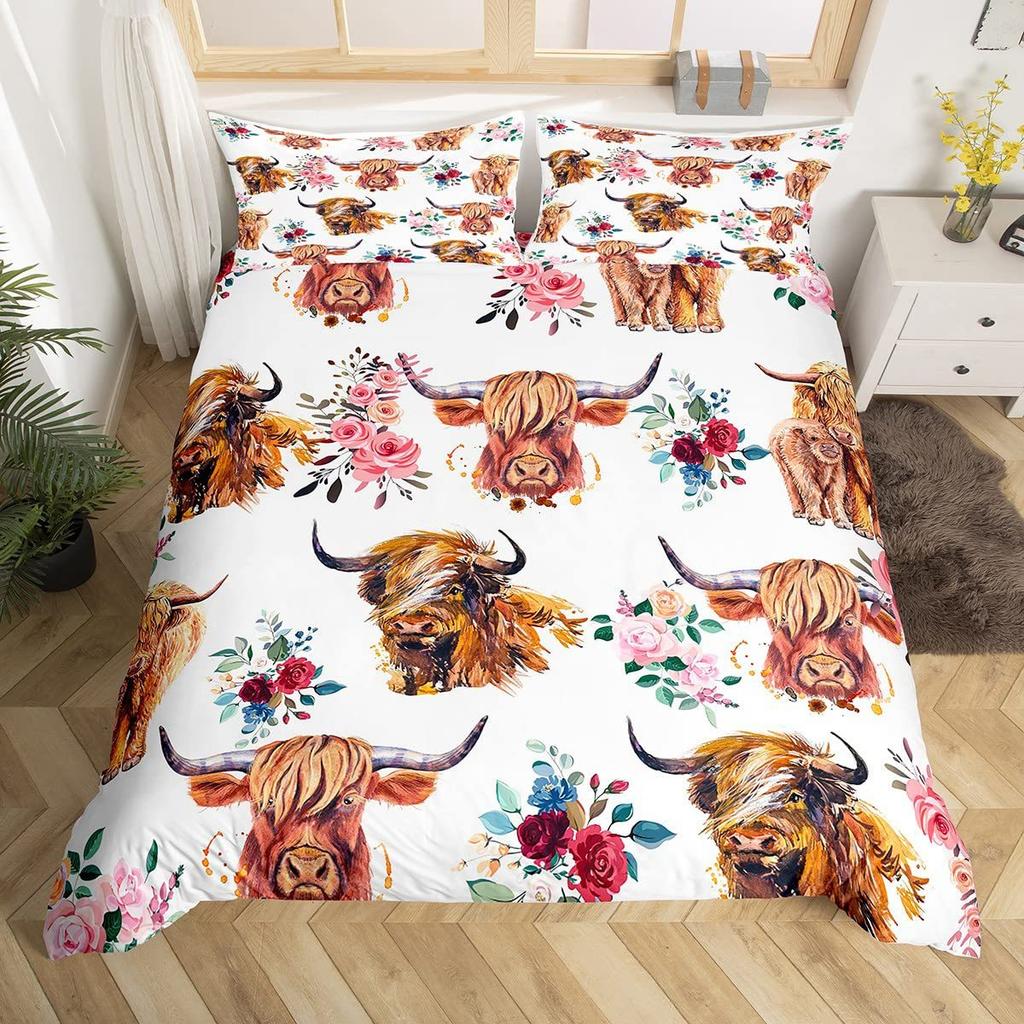 Highland Cattle Digital Printing Quilt Cover Bedding Set Quilt Cover Animal Three-Piece Set