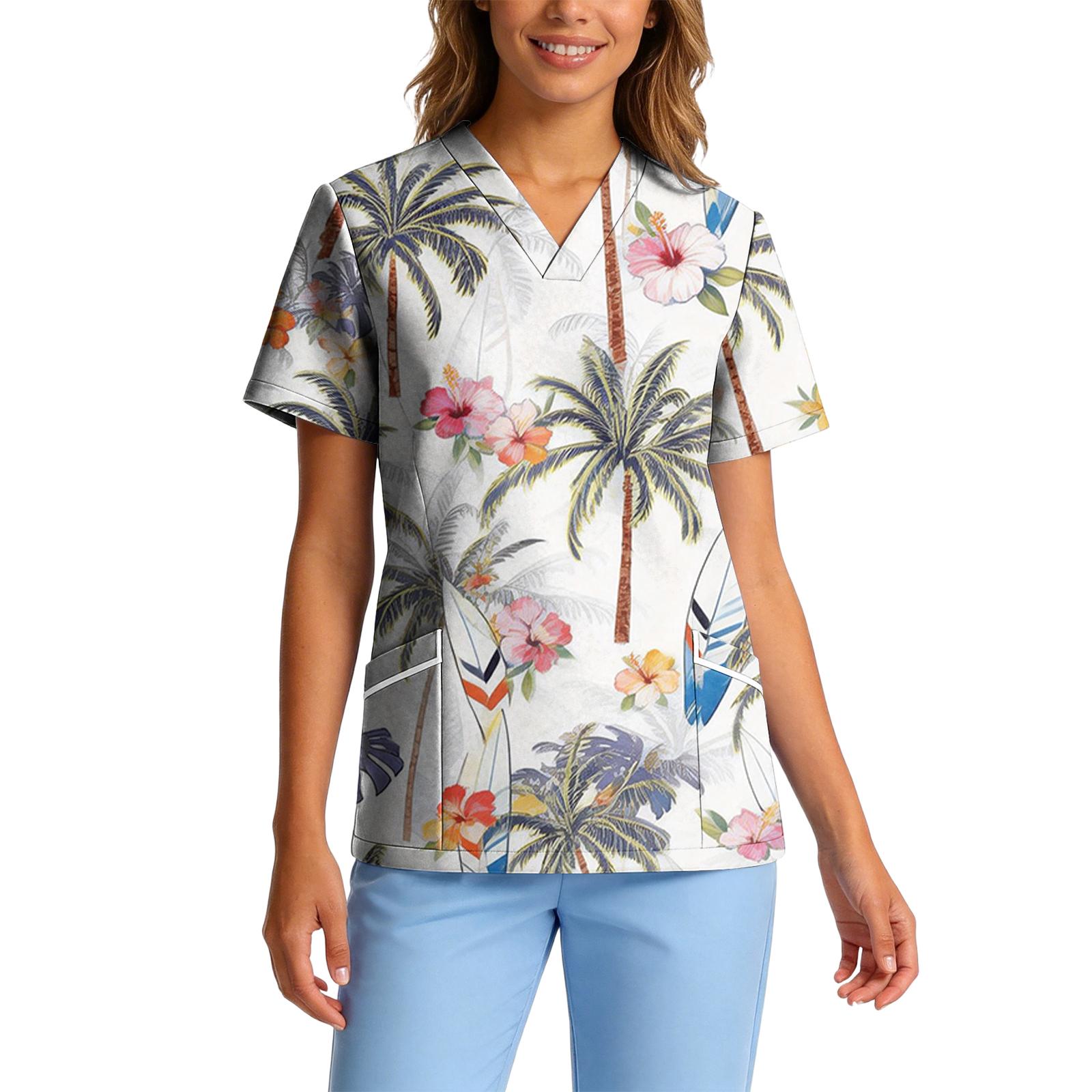 

Womens Short Sleeve Blouses V Neck Tree Print Short Sleeve Blouses for Women Summer Womens Short Sleeve Shirts XL