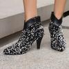 Colourful Sequin Boots Women's Bling Bling Cowboy Western Ankle Boots 8cm Heels Shoes