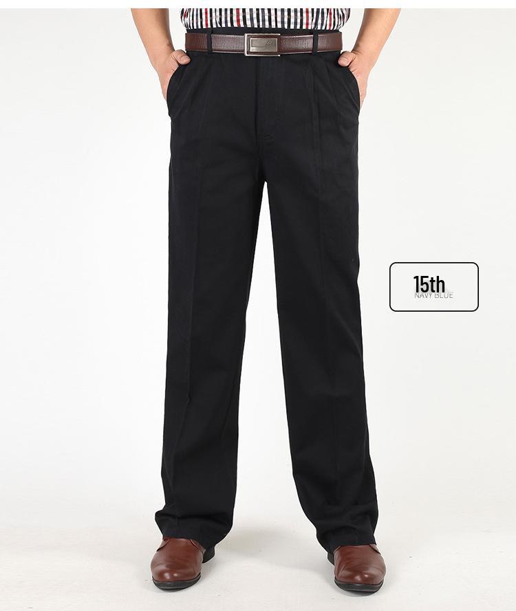 Pantaloni Casual de Vară din Bumbac cu Croială Largă pentru Bărbați - Talie Înaltă, Picior Drept, Cu Pliuri Duble pentru Bărbați de Vârstă Mijlocie și Vârstnici