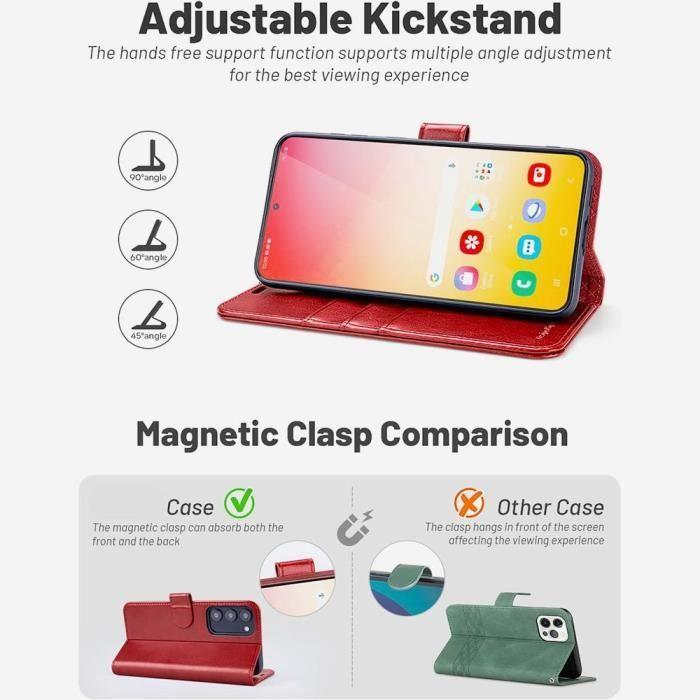 Coque Intégrale pour Samsung Galaxy S24 FE (pas pour S24) - Protection Rabat Cuir Synthétique Antichoc Rouge