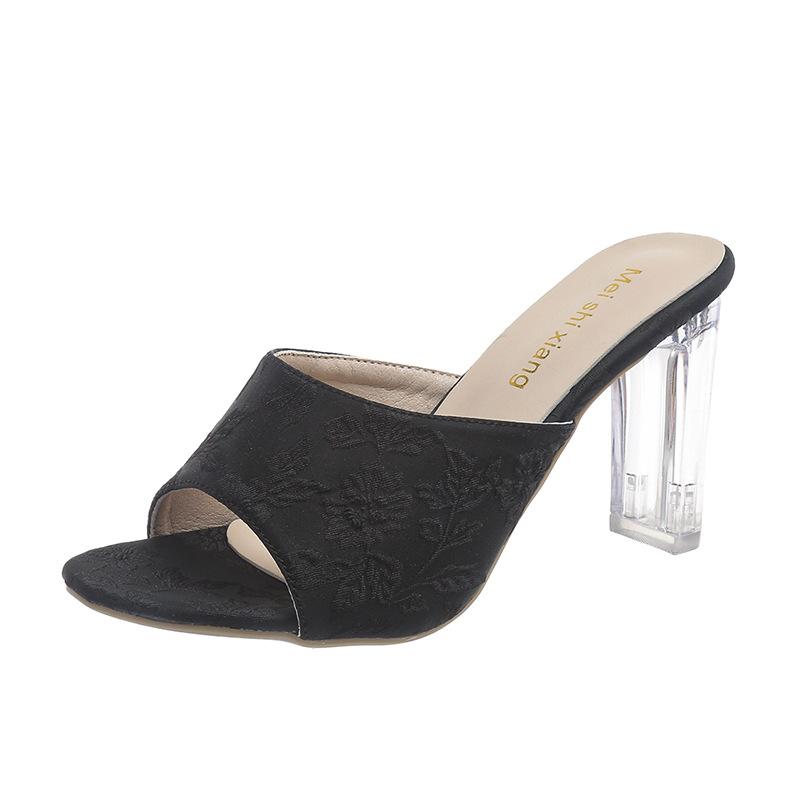 Slippers Transparent PVC  Crystal Cup High-heeled Sexy Casual Shoes Plus Size Women Open Toe Transparent Slippers Women Shoes