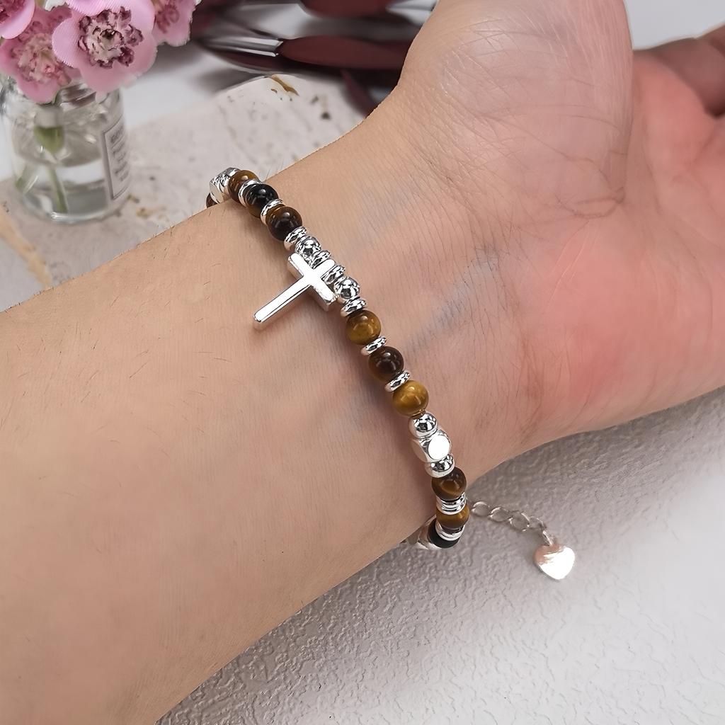 Bransoletka z okrągłych koralików Seria Krzyżowa Unisex Ręcznie robiony Design Styl Jesień Zima Wszechstronna Codzienna Biżuteria Ręczna