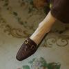 Krazing Pot Sheepskin Round Toe Chunky Heels Autumn Summer Shoes Slip On Women Retro Fashion Pumps