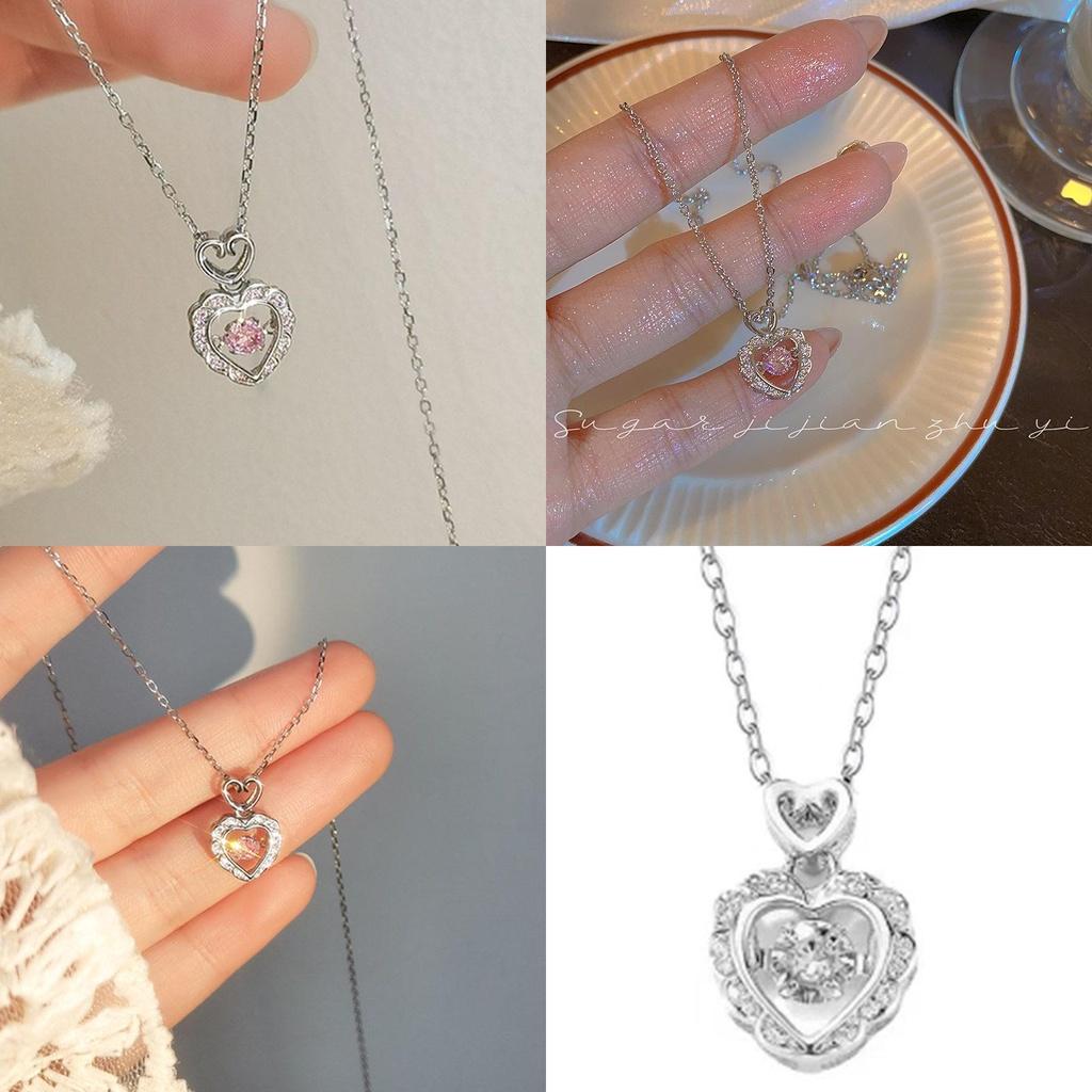 Alloy Material Electroplated Process Heart-shaped Pendant O Chain Style 41cm-50cm Length Pink And White Love Hearts