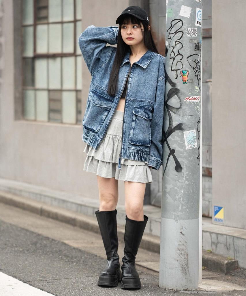WEGO Unisex Flight Korean Loose Size Denim Men's Jacket, Outerwear, Streetwear, Style, Fit, Oversized, Winter/Spring Wear, L, Medium-Dark