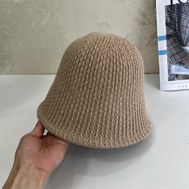 Autumn and winter new knitted basin hat women crochet dome bucket hat loose brimless versatile plain hat