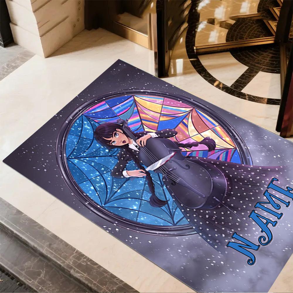 Night Sky Violinist Personalized Name Floor Rug Office Rug Design for Playrooms Study Room Foyer Bedrooms Anti-slip Rug Anime Office Decor